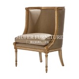 慕妃高端定制家具美式新古典欧式实木雕花布艺单人沙发椅MP37