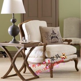 出口外贸美式乡村单人沙发 美式实木做旧老虎椅 法式复古麻布沙发