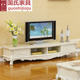 高档新款欧式法式大理石面实木雕花白色烤漆客厅家具电视柜组合