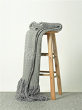 灰色高级毛线搭巾 纽纹流苏针织床尾毯子 装饰毯 2200*800