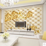 3D立体金色玫瑰电视背景墙纸壁画卧室客厅影视墙画无纺布无缝墙布