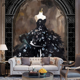 蕊西欧式宫廷礼服创意壁纸 抽象油画手绘背景墙 巴黎恋人大型壁画