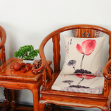麻加厚中国风古典家具坐垫套中式餐椅垫红木椅子太师椅坐垫荷花亚
