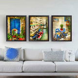 地中海风格挂画复古油画创意个性怀旧风景装饰画欧式客厅玄关壁画