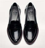 Massimo Dutti女鞋英伦学院风平底小皮鞋粗跟尖头真皮乐福鞋女