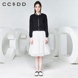 CCDD2016秋装新款专柜正品女 甜美黑白撞色开衫 修身时尚针织衫