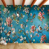 中式古典花鸟壁纸客厅卧室电视背景墙纸欧式复古油画无缝大型壁画
