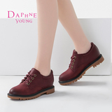 Daphne/达芙妮2016春季新款女鞋圆头低跟粗跟英伦系带深口女单鞋