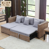 藤编沙发床藤条多功能可储物小户型沙发茶几组合三件套椅子沙发床