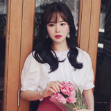 MC迷2016韩国代购夏女装milkcocoa甜美公主气质蕾丝边短袖衬衫