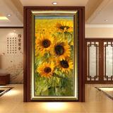 进门玄关风景油画向日葵欧式手绘竖幅走廊过道装饰画田园花卉竖版
