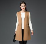 2015秋冬季新款双面羊毛呢大衣无袖外套女装韩版中长款纯色马夹女