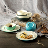 lototo日韩式陶瓷器餐具碗盘碗碟碗筷子套装 釉下彩家用12头 星素