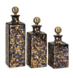 美国代购 地中海 蓝色迷情 马赛克玻璃黄铜摆件装饰瓶 一组3件