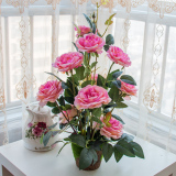 高品质玫瑰花客厅仿真花套装欧式假花家居餐桌摆件装饰花瓶花艺