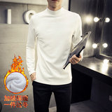 秋冬季新款韩版潮男装保暖修身长袖T恤男士加绒半高领打底衫上衣