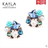 KAiLA维纳斯的花园耳钉 韩国蝴蝶玫瑰彩钻耳饰品立体水晶珍珠耳环