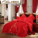 水星家纺 婚庆提花八件套喜得贵子 结婚床上用品大红套件