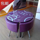 DTW简约小户型快餐桌椅批发圆形茶几钢化玻璃餐桌椅组合喝茶阳台