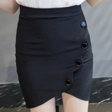 2016四季新款韩版大码显瘦女装高腰弹性开叉包臀裙纽扣提臀半身裙