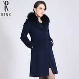 2015年冬季新款莱茨 RY5W-YD2336中长款优雅气质狐毛领羊绒大衣女