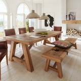 美式实木餐桌椅乡村风格长方形饭桌办公会议桌复古实木餐桌椅组合