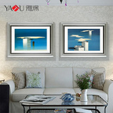 雅涂 地中海 现代简约装饰画蓝色海洋挂画客厅风景画家装壁画M030