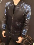 2015秋冬新款男士韩版修身时尚唯美3D太空棉PU拼接开衫卫衣外套潮