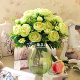 包邮 餐桌 假花套装饰摆件 花艺 客厅 玫瑰 花瓶仿真花卉 欧式