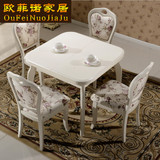 韩式田园象牙白伸缩实木餐桌椅组合4人小户型现代简约6人推拉饭桌