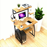 台式电脑桌简易办公桌小型简约带书架桌子家用单人钢木书桌省空间
