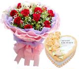 全国同城速递生日礼物杭州市鲜花店汕头市15朵玫瑰巧克力廊坊沧州