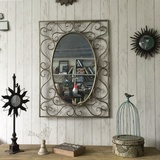 北欧梳妆镜美式简约复古铁艺浴室镜子台式镜 长方化妆镜壁挂镜子