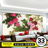 中式国画牡丹花壁纸3D无缝大型壁画客厅沙发玄关电视背景墙墙纸