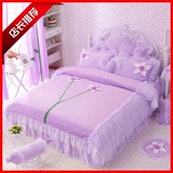 冬季韩版珊瑚绒四件套1.8m床裙法莱绒蕾丝床上公主法兰绒紫色被套