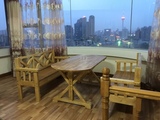 地中海咖啡厅奶茶酒吧做旧米字桌 复古田园纯实木餐桌椅圆桌方桌