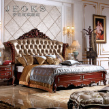 乔克斯别墅家具 美式床新古典欧式真皮床实木雕花婚床1.8米双人床