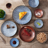 复古釉下彩日式餐具盘子碗碟套装 家用陶瓷冷菜盘调味碟米饭碗