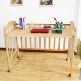 木欧式环保单层婴儿床实木新生儿多功能变书桌带滚轮儿童床新款松