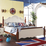 地中海床实木床 美式乡村田园床蓝色白色双人床高箱床储物床包邮
