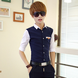 男士修身型短袖衬衫男装七分袖夏季衬衣韩版青少年中袖寸衫学生潮