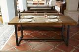 简约现代实木餐桌餐椅组合 北欧小户型简易铁艺方桌 仿古复古餐桌