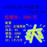服务器租用上海便宜独立非VPS 月付电信/双线任选10M/双核/4G