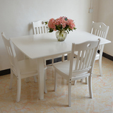 韩式白色实木餐桌小户型可折叠伸缩餐桌椅组合拉伸饭桌正方形餐台