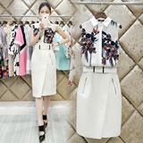 2016夏季新款女装韩版雪纺印花棉麻中长款短袖连衣裙女修身套装裙