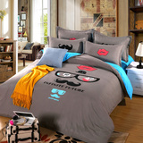 韩式纯棉全棉床上四件套1.5米2.0m纯色床单卡通双人被套1.8m床