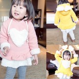 女童2015新款冬季女宝宝婴幼儿小童大卫衣加绒加厚两件套套装韩版