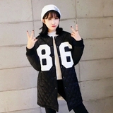 2015韩国冬装原宿风数字86号压格棒球服棉衣外套女棉服中长款学生