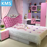 儿童床家具套房组合床女孩床公主床欧式布艺单人床1.2 1.5米粉红