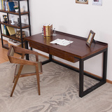 美式铁艺复古小户型书桌实木简约写字台办公桌简易电脑抽屉桌家用